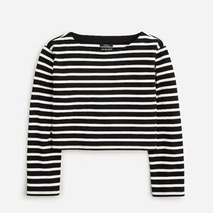 JCrew Black White Cropped boatneck T-shirt in mariner cotton